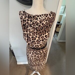 Ann Klein Leopard Print Sleeveless MIDI Dress